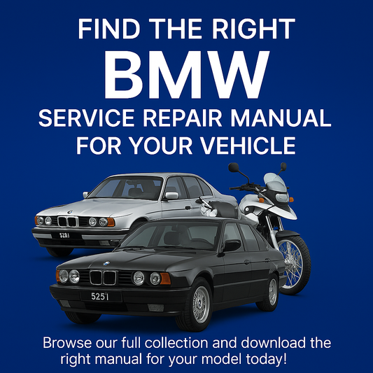 BMW Service Manuals – Download repair guides for BMW 3 Series, 5 Series, and motorcycles. Find step-by-step maintenance instructions in instant PDF format.