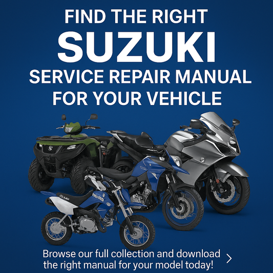Find the right Suzuki motorcycle, ATV, and outboard service repair manual – Includes detailed PDF downloads for models like Burgman, Bandit, Hayabusa, KingQuad, and more.
