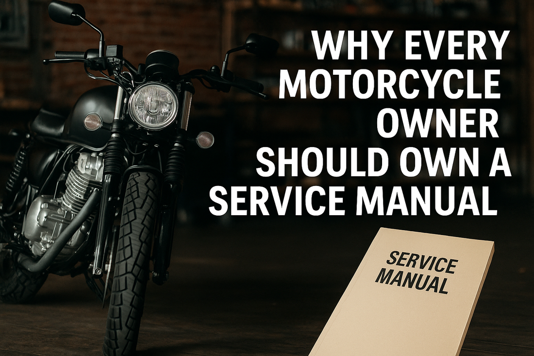Why Every Motorcycle Owner Should Own a Service Manual – A motorcycle with a service manual, highlighting the importance of maintenance and troubleshooting.