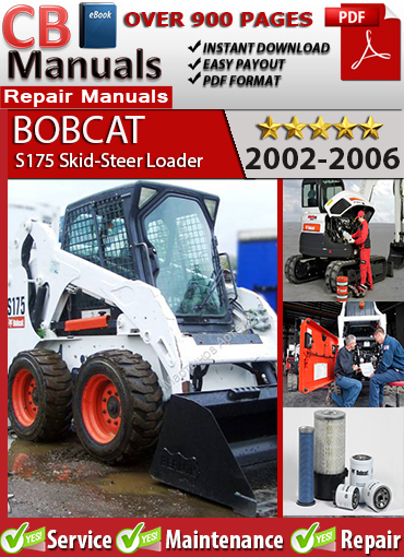 Bobcat S175 Skid-Steer Loader 2002–2006 service repair manual PDF download – Includes BICS system diagnostics, high flow hydraulics, Kubota engine service, and complete wiring schematics.