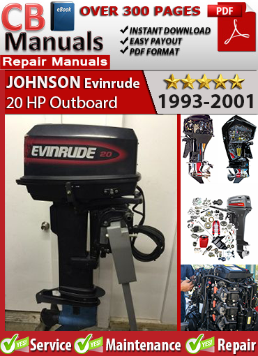 Johnson Evinrude 20 HP 2-cylinder outboard 1993–2001 service repair manual PDF download – Covers ignition timing, fuel pump service, wiring diagrams, gearcase repair, and cooling system specs.