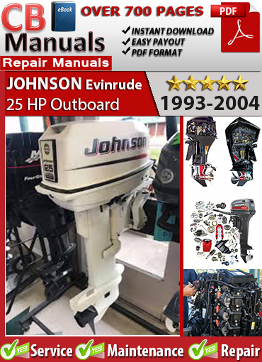Johnson Evinrude 20 HP 2-cylinder outboard 1993–2004 service repair manual PDF download – Covers ignition timing, fuel pump service, wiring diagrams, gearcase repair, and cooling system specs.