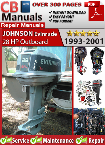 Johnson Evinrude 28 HP 2-cylinder outboard 1993–2001 service repair manual PDF download – Covers CDI ignition, fuel system repair, wiring diagrams, cooling and gearcase maintenance.