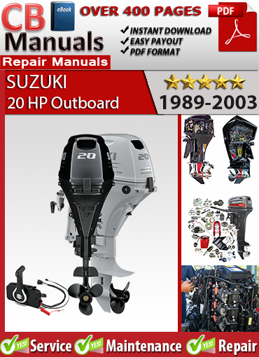 Suzuki 20 HP 1988–2003 service repair manual PDF download – Includes DT20 engine maintenance, carburetor tuning, CDI diagnostics, gearcase repair, and wiring diagrams.