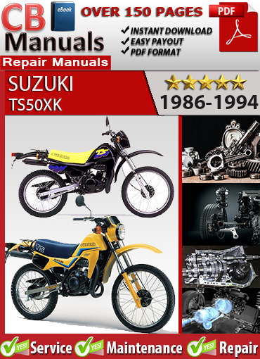 Suzuki TS50XK 1986–1994 service repair manual PDF download – Covers engine overhaul, carburetor service, electrical wiring, suspension repair, and maintenance procedures.