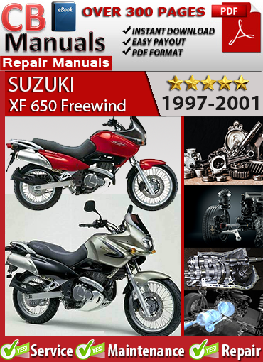 Suzuki XF 650 Freewind 1997–2001 service repair manual PDF download – Includes engine rebuild procedures, carburetor tuning, suspension servicing, and wiring diagrams.