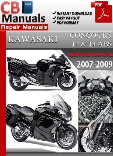 Kawasaki 1400GTR Concours 14 2007–2009 Service Repair Manual PDF Cover – Includes maintenance, engine, brakes, and electrical diagrams