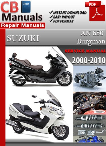 Suzuki AN 650 Burgman 2000–2010 service repair manual PDF download – Includes full maintenance guide, wiring diagrams, and repair procedures for all model years.