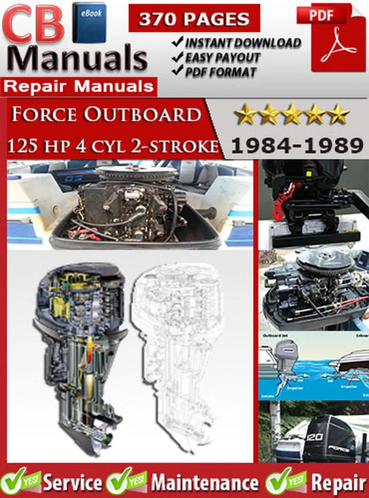 Force Outboard 125 HP 120 HP 4-Cylinder 2-Stroke 1984–1989 service repair manual PDF download – Includes detailed maintenance, wiring diagrams, and repair instructions for all models between 1984 and 1989.