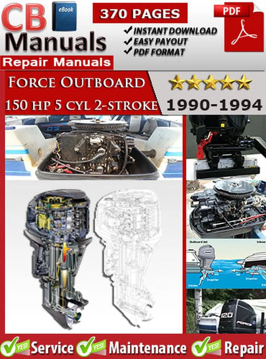 Force Outboard 150 HP 5-Cylinder 2-Stroke 1990–1994 service repair manual PDF download – Includes detailed maintenance, wiring diagrams, and repair instructions for all models between 1990 and 1994.