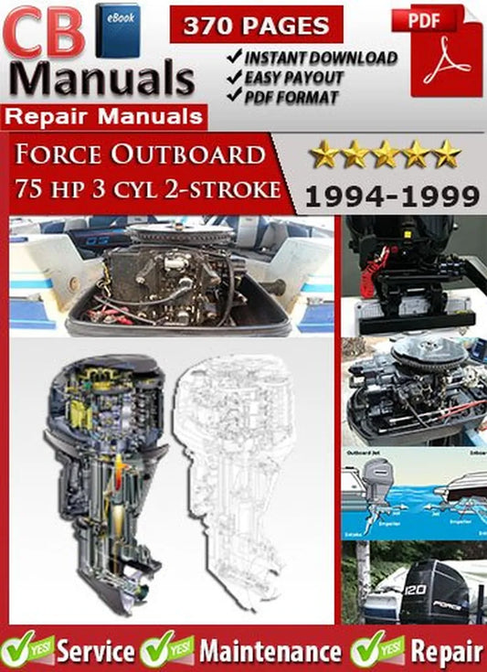Force Outboard 75 HP 3-Cylinder 2-Stroke 1994–1999 service repair manual PDF download – Includes detailed maintenance, wiring diagrams, and repair instructions for all models between 1994 and 1999.