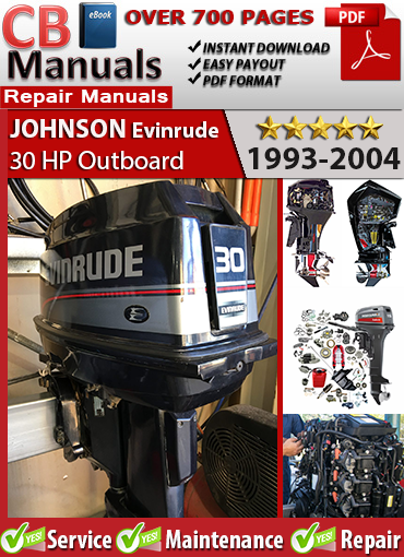 Johnson Evinrude 30 HP 2-cylinder outboard 1993–2004 service repair manual PDF download – Covers engine rebuild, ignition diagnostics, carburetor tuning, gearcase service, and wiring diagrams.