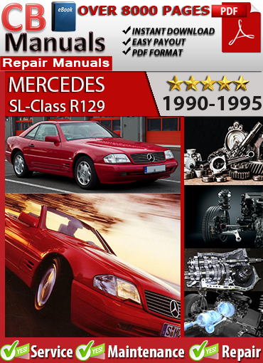 Mercedes-Benz SL-Class R129 1990–1995 service repair manual PDF download – Covers 300SL, 300SL-24, and 500SL models with M103, M104, and M119 engines, diagnostics, brakes, suspension, and hydraulic convertible roof system.