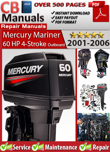 Mercury 60 HP 4-Stroke Outboard 2001–2006 service repair manual PDF download – Includes EFI diagnostics, gearcase service, ignition timing, valve adjustment, and full wiring schematics.