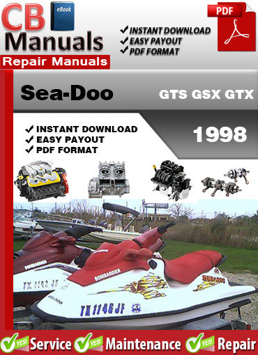 Sea-Doo GTS GSX GTX 1998 service repair manual PDF download – Includes engine, fuel system, wiring diagrams, electrical, jet pump, hull, suspension, and cooling diagnostics.