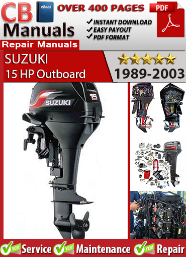 Suzuki 15 HP 1988–2003 service repair manual PDF download – Includes DT15 engine rebuild, ignition testing, carb tuning, water pump repair, gearcase servicing, and schematics.
