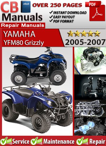 Yamaha YFM80 Grizzly 2005–2007 service repair manual PDF download – Covers 79cc engine, CVT transmission, drum brakes, suspension, carburetor, and wiring diagrams.