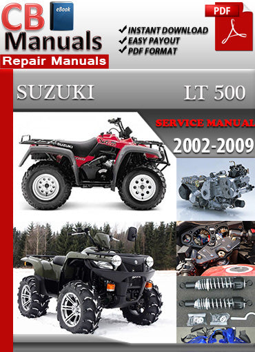 Suzuki ATV LT 500 2002–2009 service repair manual PDF download – Includes detailed maintenance, wiring diagrams, and repair instructions for all models between 2002 and 2009.
