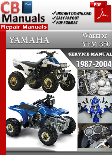 Yamaha YFM 350 Warrior 1987, 1988, 1989, 1990, 1991, 1992, 1993, 1994, 1995, 1996, 1997, 1998, 1999, 2000, 2001, 2002, 2003, 2004 service repair manual PDF download – Includes detailed maintenance, wiring diagrams, and repair instructions for all models between 1987 and 2004.